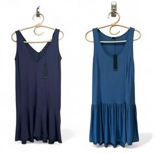 (2) Krisa X Revolve Siro Micro Modal Drop Waist Tank Dress Indigo & Purple NEW